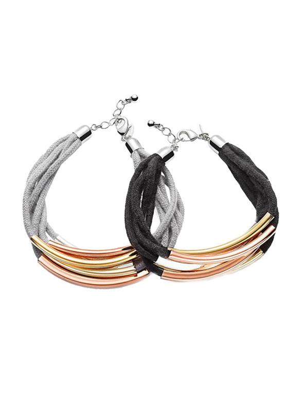 Avon 2-Pieces Joah Multi-Strand Bracelet for Women, Silver/Black