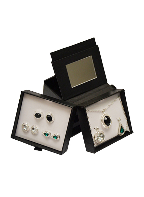 Avon 4-Piece Ella Wardrobe Jewellery Gift Set for Women, with Necklace, 3 x Pendant and 3 x Earrings, Black/Green/Silver