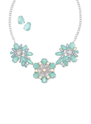Avon Alice Bib Necklace for Women, Silver/Turquoise