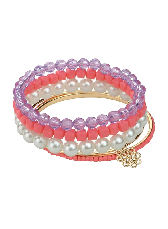 Avon Kelsey Beaded Bracelet Set for Women, with Acrylic Beads, Pink/Purple/White