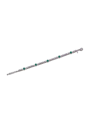 Avon Khimberly Sapphire Look Chain Bracelet for Women, Silver/Green