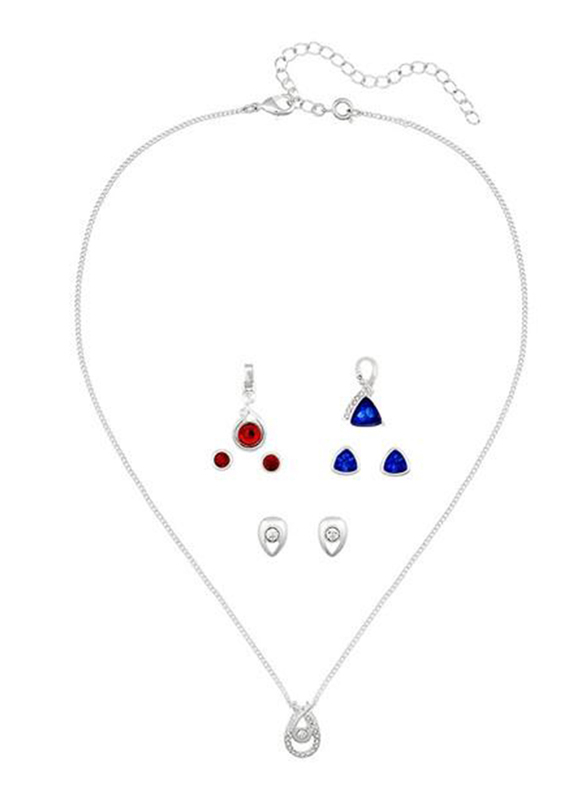 

Avon 7-Piece Harlee Silver Plated Wardrobe Jewellery Gift Set for Women, with Necklace, 3 x Pendant and 3 x Earrings, with Glass Stones, Silver/Blue/R