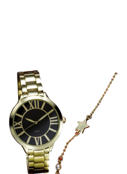 Avon Velda Analog Watch for Women with Stainless Steel Band, Water Resistant with Star Bracelet, Gold-Black