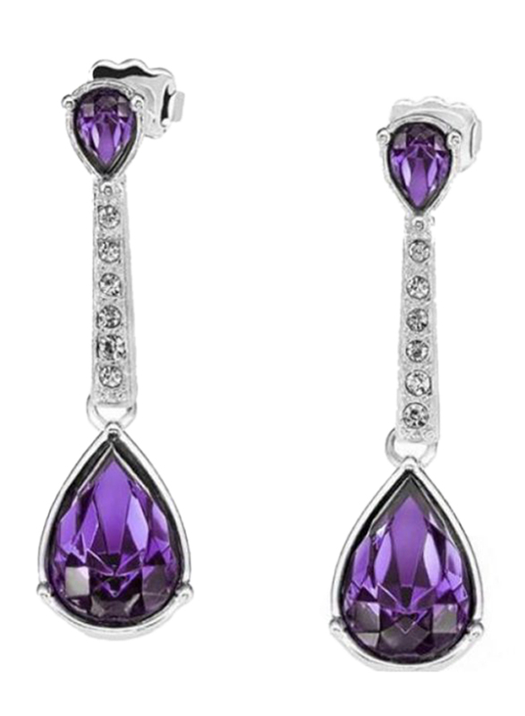 Avon Statuesque Silver Plated Drop Earrings for Women, with Diamonds, Purple/Silver