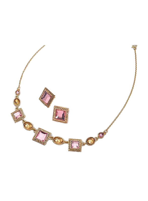 Avon 2-Piece Sonja Necklace Set for Women, with Bib Earrings, Pink/Gold