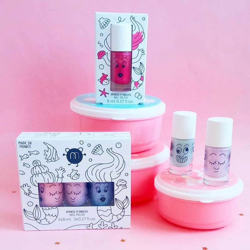 Nailmatic Kids 3-Piece Mermaid Water Based Nail Polish Set, 3 x 8 ml, Bella/Elliot/Merlin, Multicolor