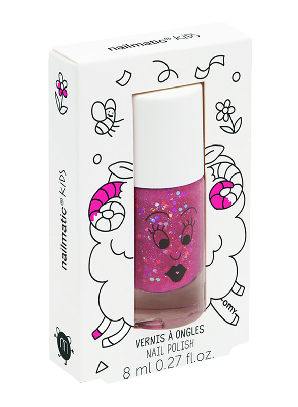 Nailmatic Kids Water Based Nail Polish, 8ml, Sheepy Raspberry Glitter, Pink