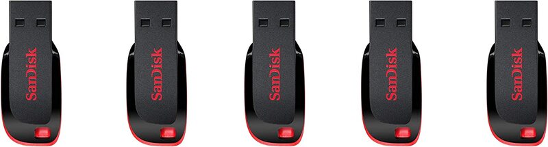 SanDisk 32GB x 5 Blade USB 2.0 Flash Drive, Black/Red