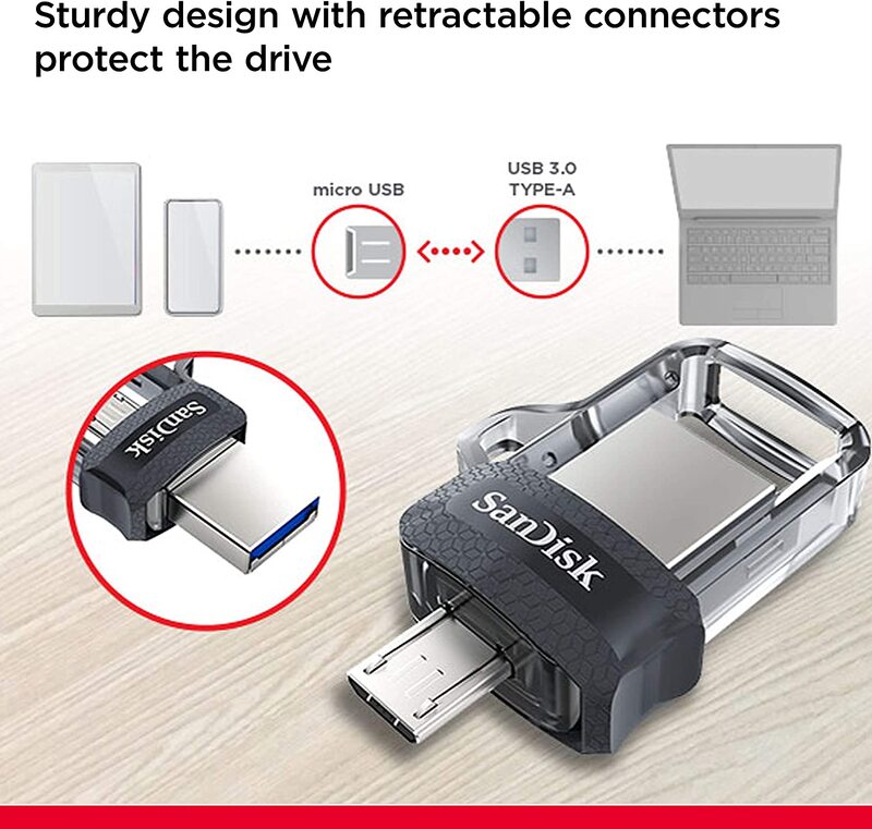 SanDisk 16GB Ultra Dual USB 3.0 Flash Drive, Black