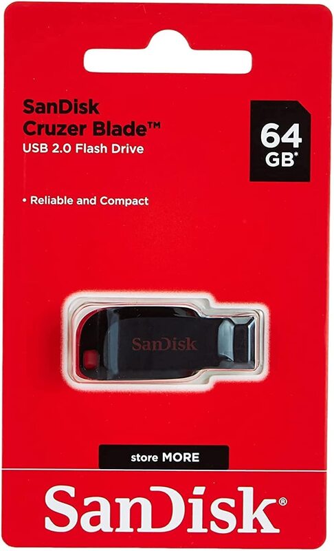 SanDisk 64GB Cruzer Blade USB 2.0 Flash Drive, Black/Red