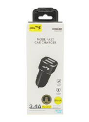 Jbq Dual Port Car Charger with USB Type-A to USB Type-C Cable, Black