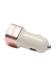 Jbq Dual Port Car Charger with USB Type-A to Lightning Cable, Pink/White