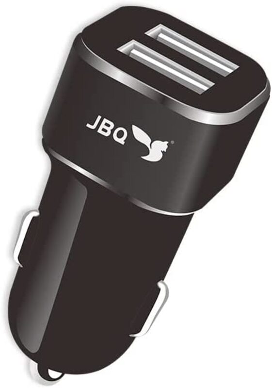 Jbq Dual Port Fast Car Charger, USB Type-1A to USB Type-2.4A Cable, Black