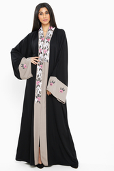 Nukbhaa Floral Embroidered Abaya with Hijab, Black, Medium