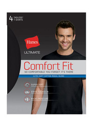 Hanes 4-Piece Ultimate ComfortFit Crew Neck Undershirt T-shirt Set for Men, UFT1B4, Black, Medium