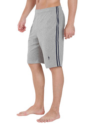 Jockey Men's 24X7 Double Stripe Detail Knit Sport Shorts Large, Grey Melange/Navy Blue