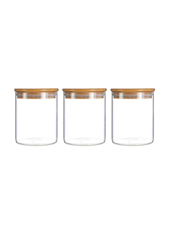 1Chase 3-Piece Food Storage Jar With Bamboo Lid Set, Clear/Beige