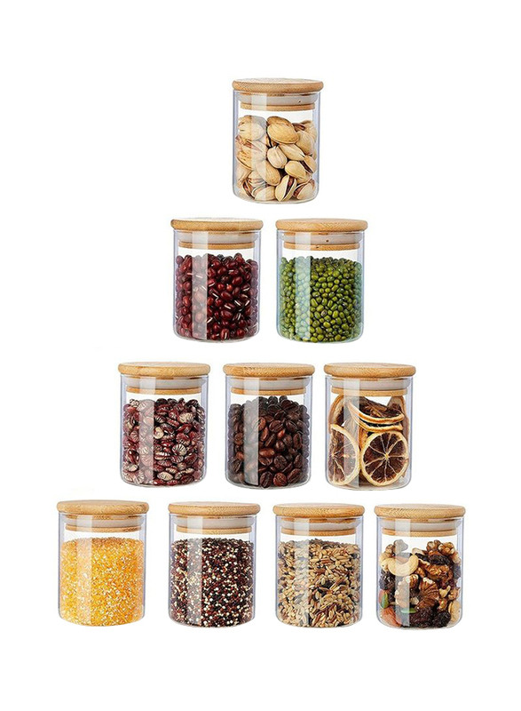 1Chase 10-Piece Borosilicate Glass Spice Jar With Bamboo Lids, Clear