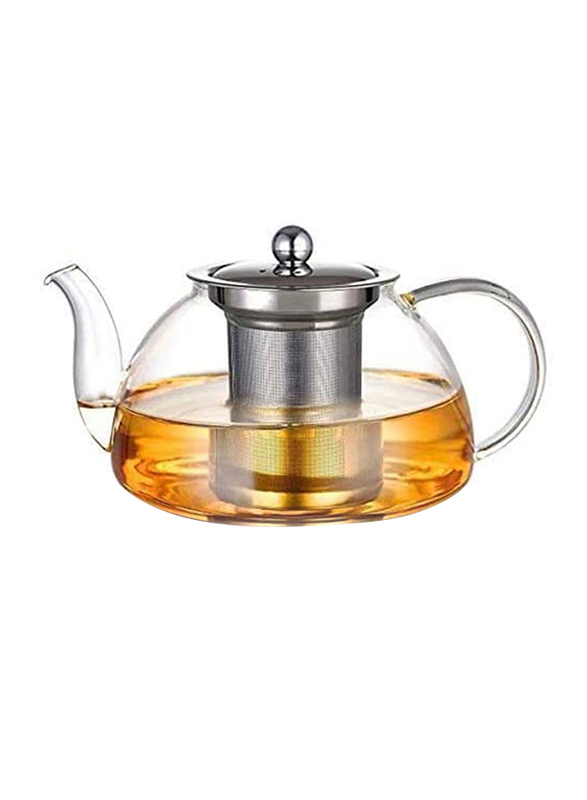 1Chase 1000ml Round Teapot With Heat Resistant Stainless Steel Infuser, Clear/Silver