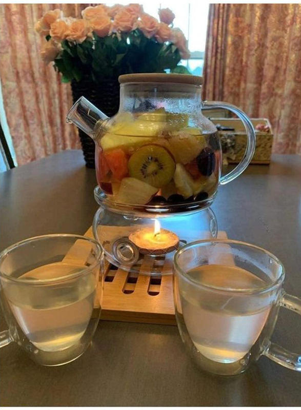 Lushh 1000ml Heat Resistant Round Teapot With Bamboo Lid, Clear