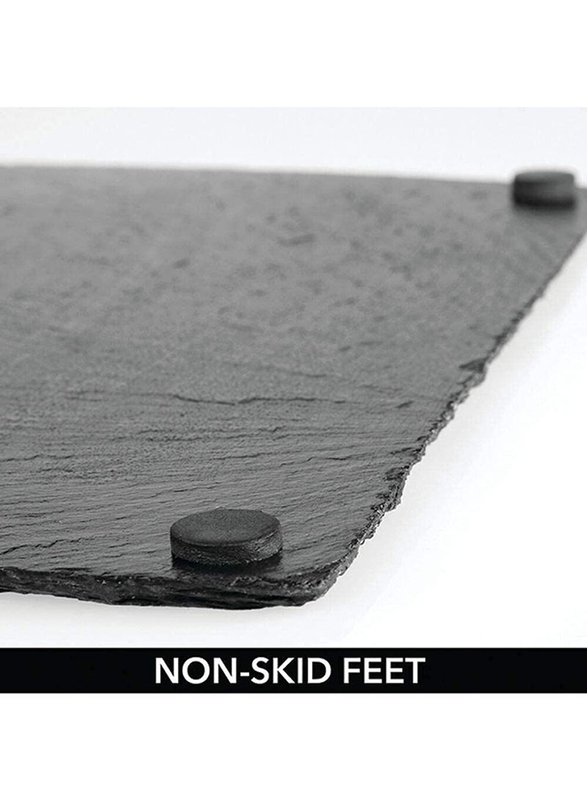 Lushh 4-Piece Natural Slate Stone Plate Set, Black
