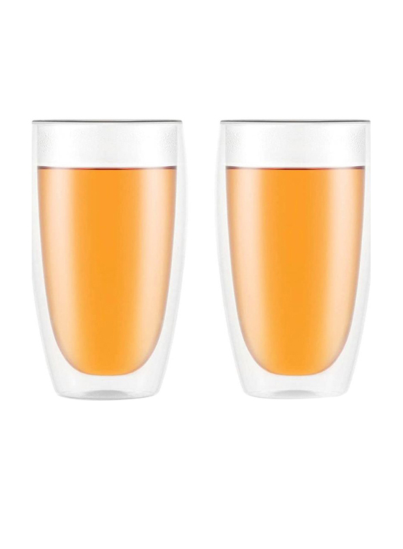 1Chase 2-Piece Double Wall Borosilicate Glass Coffee Tea Cup Set, White