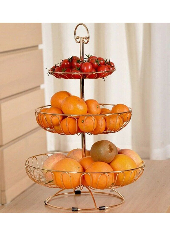 1Chase 3 Tier Iron Wire Cupcake and Fruit Basket, Rose Gold