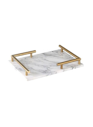 1Chase Rectangular Marble Tray with Handles, White/Gold