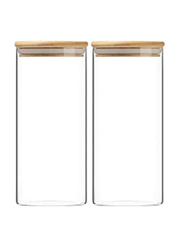 1Chase 2-Piece Square Storage Jar With Bamboo Lid, Clear