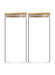 1Chase 2-Piece Square Storage Jar With Bamboo Lid, Clear