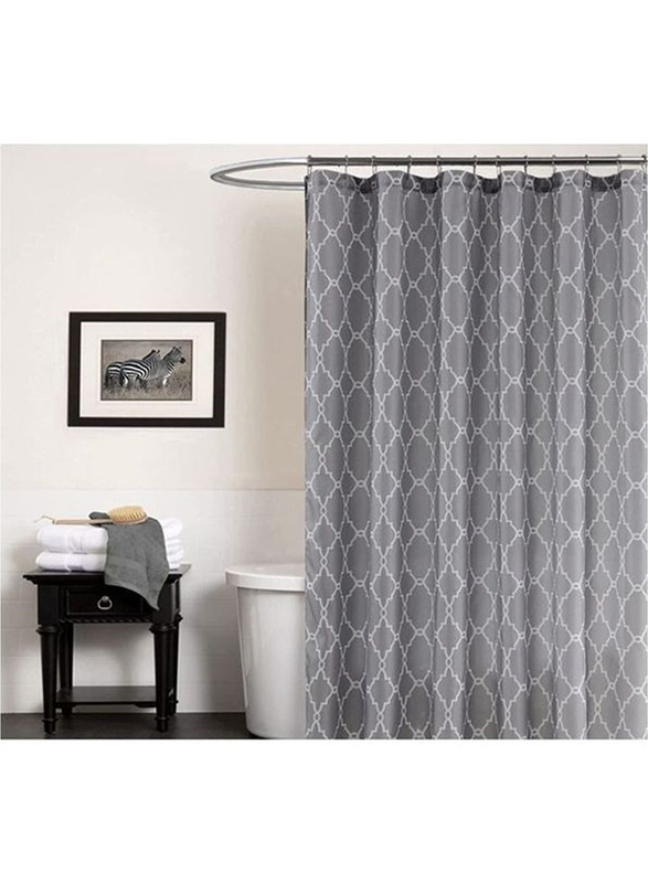 

Lushh Casual Fretwork Design Waterproof Shower Curtain, Grey/White