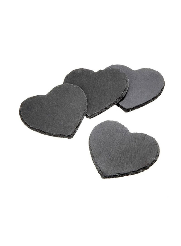 

1Chase 4-Piece Natural Stone Heart Shape Slate Coaster Set, Grey