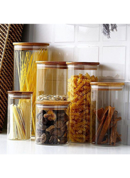 1Chase 2-Piece Storage Jar With Air Tight Bamboo Lid Set, Clear/Beige