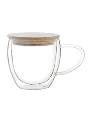 1Chase 250ml Double Walled Coffee Cups With Handle And Lid, Clear/Beige