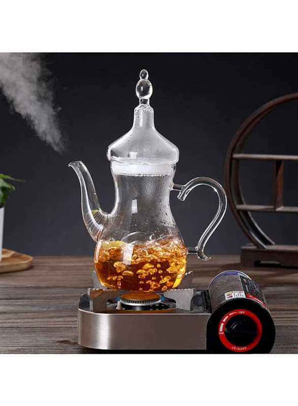 Lushh 1000ml Heat Resistant Borosilicate Arabic Style Round Glass Teapot, Clear