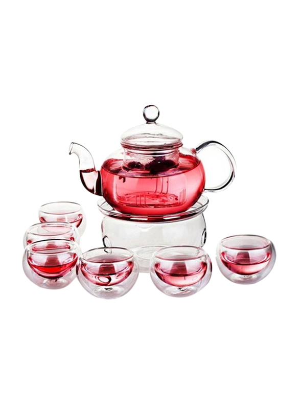 Goldedge 9-Piece Tea Set with Warmer, Clear