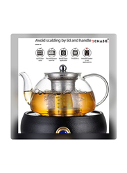 1Chase 1000ml Round Teapot With Heat Resistant Stainless Steel Infuser, Clear/Silver