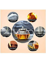 1Chase 1500ml Borosilicate Round Teapot With Heat Resistant Stainless Steel Infuser Tea Pot, Clear/Silver