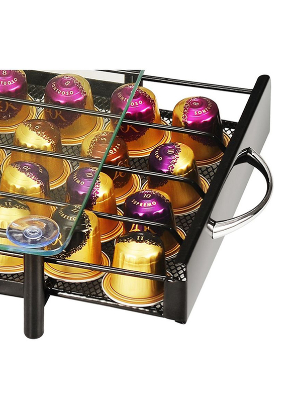 1Chase Glass Top Coffee Capsule Holder Drawer, Clear/Black