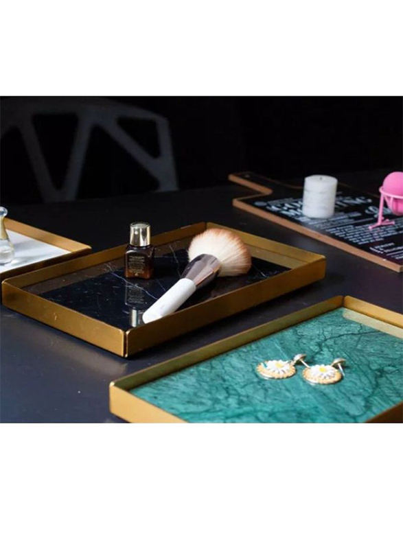 1Chase Natural Marble Tray with Detachable Base, Gold/Black