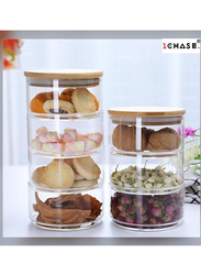 1Chase 3 Layer Food Storage Jar with Airtight Bamboo Lid, White