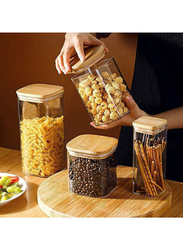 1Chase 6-Piece Square Glass Food Storage Jar With Airtight Bamboo Lid, Clear/Brown