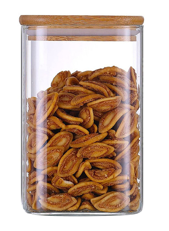 1Chase 3-Piece Square Glass Food Storage Jar With Air Tight Bamboo Lid, Clear/Brown