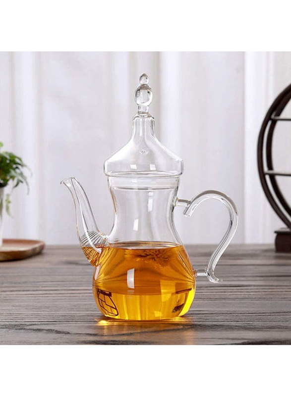 Lushh 1000ml Heat Resistant Borosilicate Arabic Style Round Glass Teapot, Clear