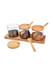 1Chase 3-Piece Spice Jar With Bamboo Lid Spoon and Bottom Base Set, White