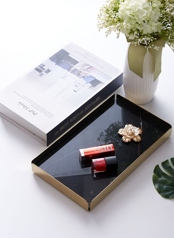 1Chase Natural Marble Tray with Detachable Base, Gold/Black