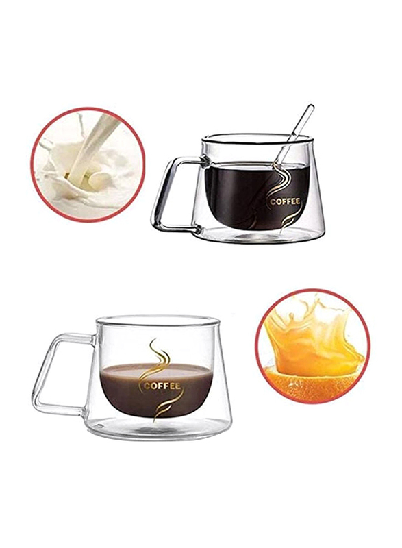Lushh 2-Piece Double Wall Insulated Coffee Printed Mug Set, Clear