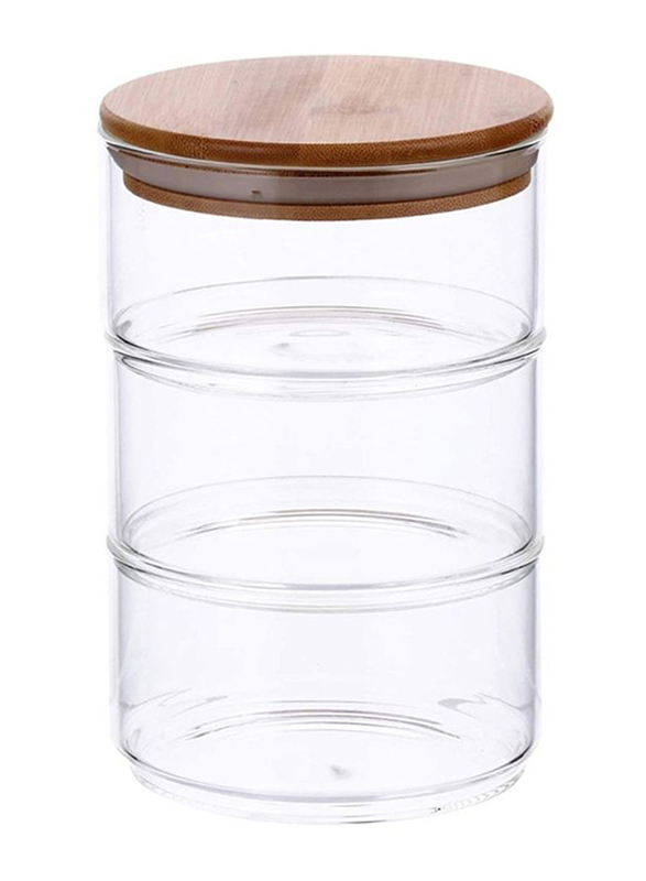 1Chase 3 Layer Food Storage Jar with Airtight Bamboo Lid, White