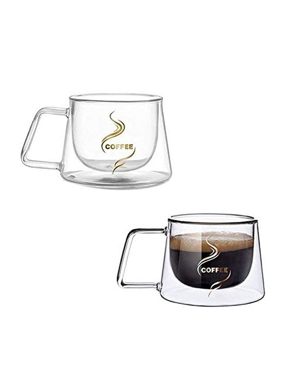 Lushh 2-Piece Double Wall Insulated Coffee Printed Mug Set, Clear