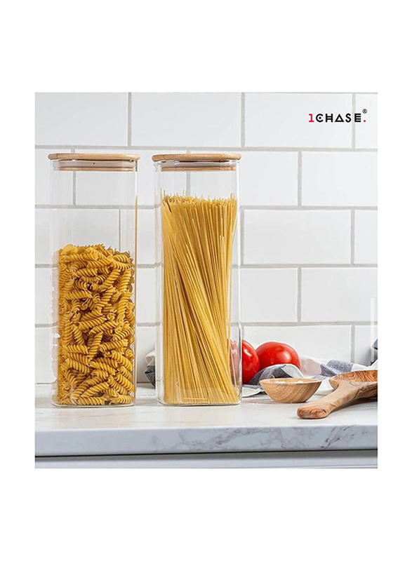 1Chase 2-Piece Storage Jar With Air Tight Bamboo Lid Set, Clear